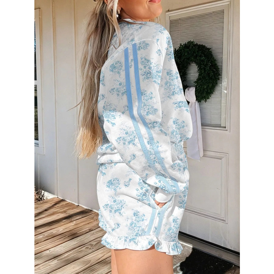 Floral Print Long Sleeve Sweatshirt and Shorts Set Apparel Accessories