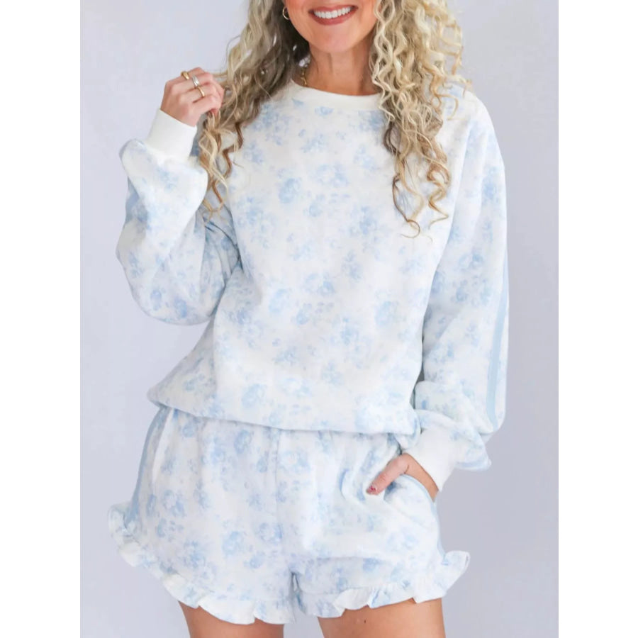 Floral Print Long Sleeve Sweatshirt and Shorts Set Apparel Accessories
