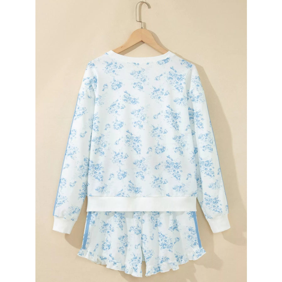 Floral Print Long Sleeve Sweatshirt and Shorts Set Apparel Accessories