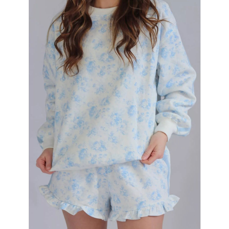 Floral Print Long Sleeve Sweatshirt and Shorts Set Apparel Accessories