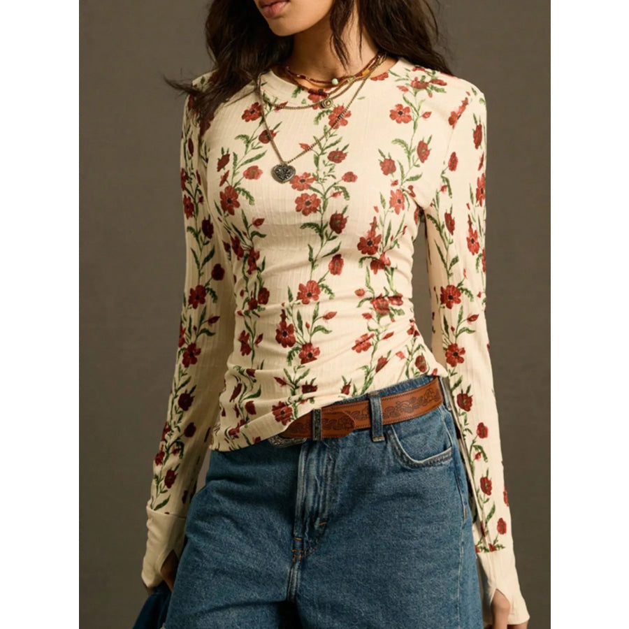 Floral Print Long Sleeve T-Shirt Apparel and Accessories