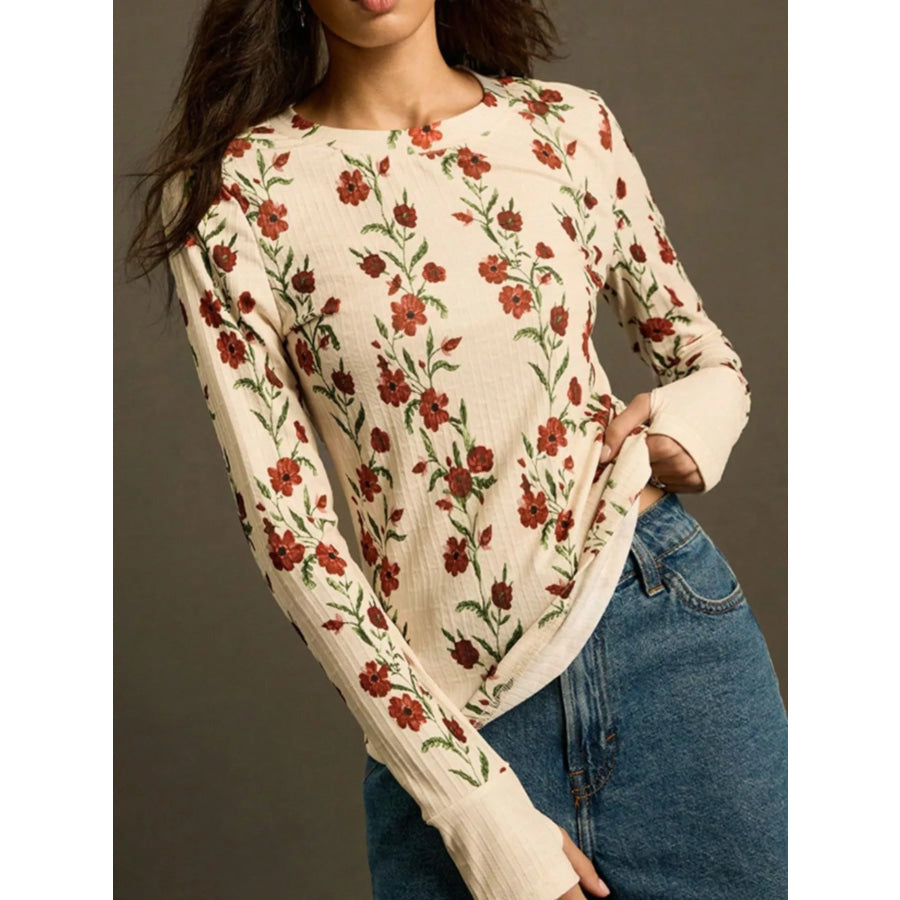 Floral Print Long Sleeve T-Shirt Apparel and Accessories