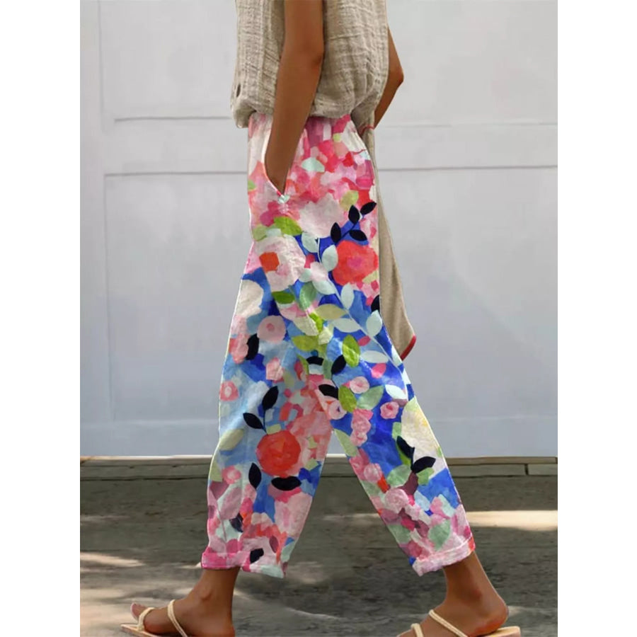 Floral Print Loose Casual Pants Pink / S Apparel and Accessories