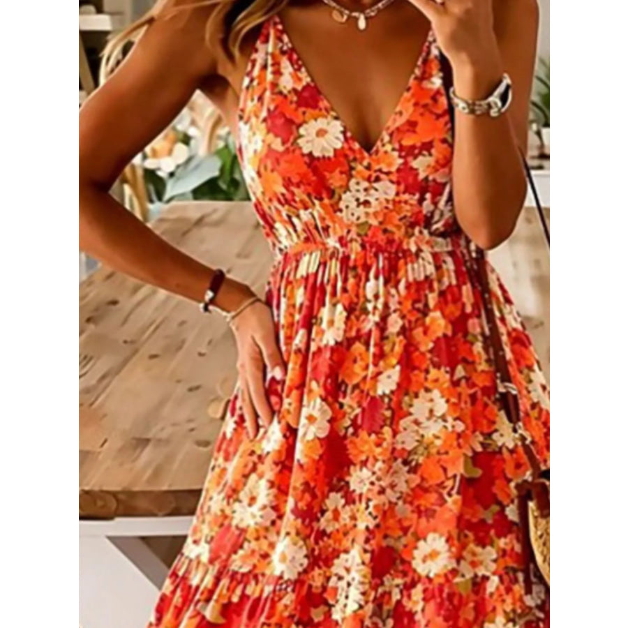 Floral Print Maxi Dress with Spaghetti Straps Apparel and Accessories