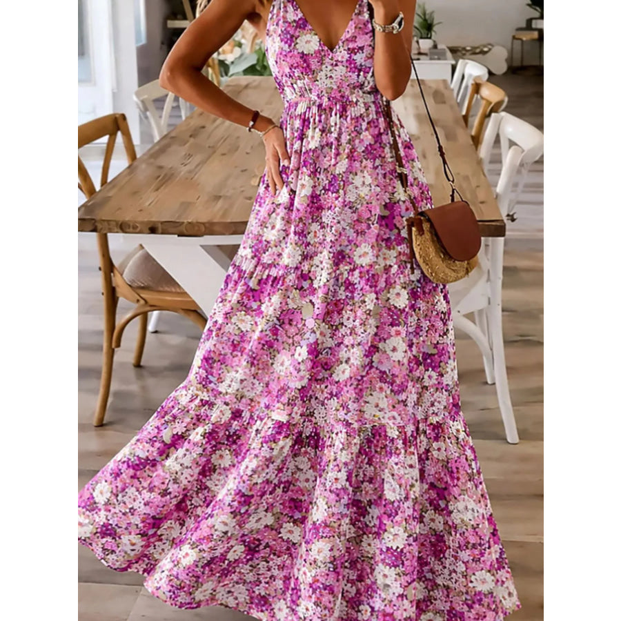 Floral Print Maxi Dress with Spaghetti Straps Apparel and Accessories