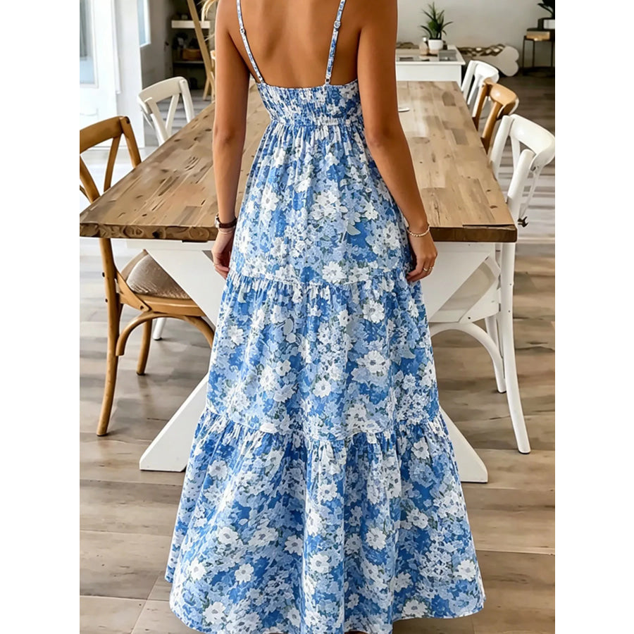Floral Print Maxi Dress with Spaghetti Straps Apparel and Accessories