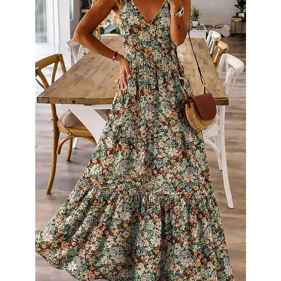 Floral Print Maxi Dress with Spaghetti Straps Apparel and Accessories