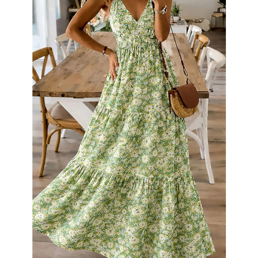 Floral Print Maxi Dress with Spaghetti Straps Apparel and Accessories