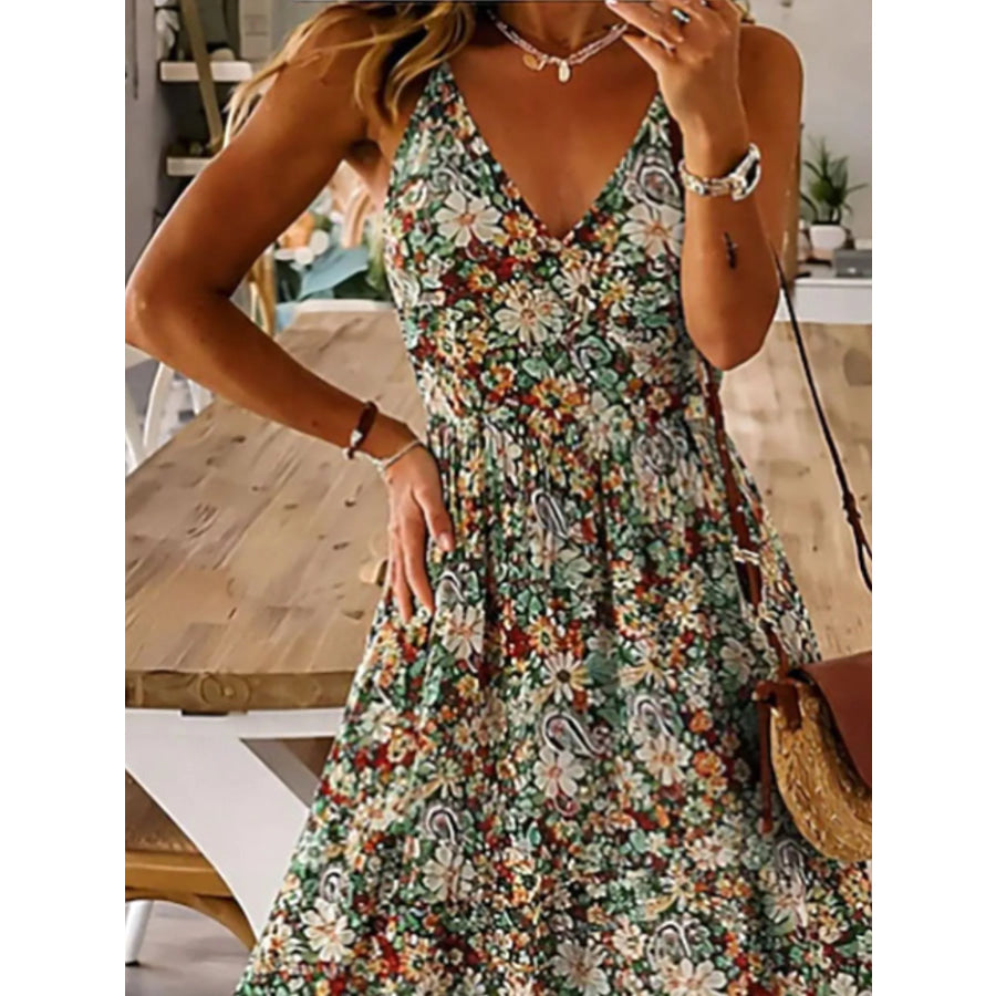 Floral Print Maxi Dress with Spaghetti Straps Black Forest / S Apparel and Accessories