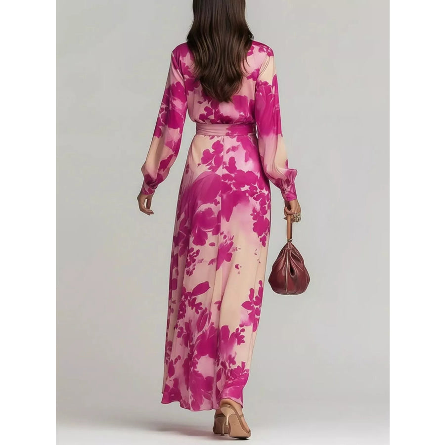 Floral Print Maxi Dress with Waist-Tie Detail Apparel and Accessories