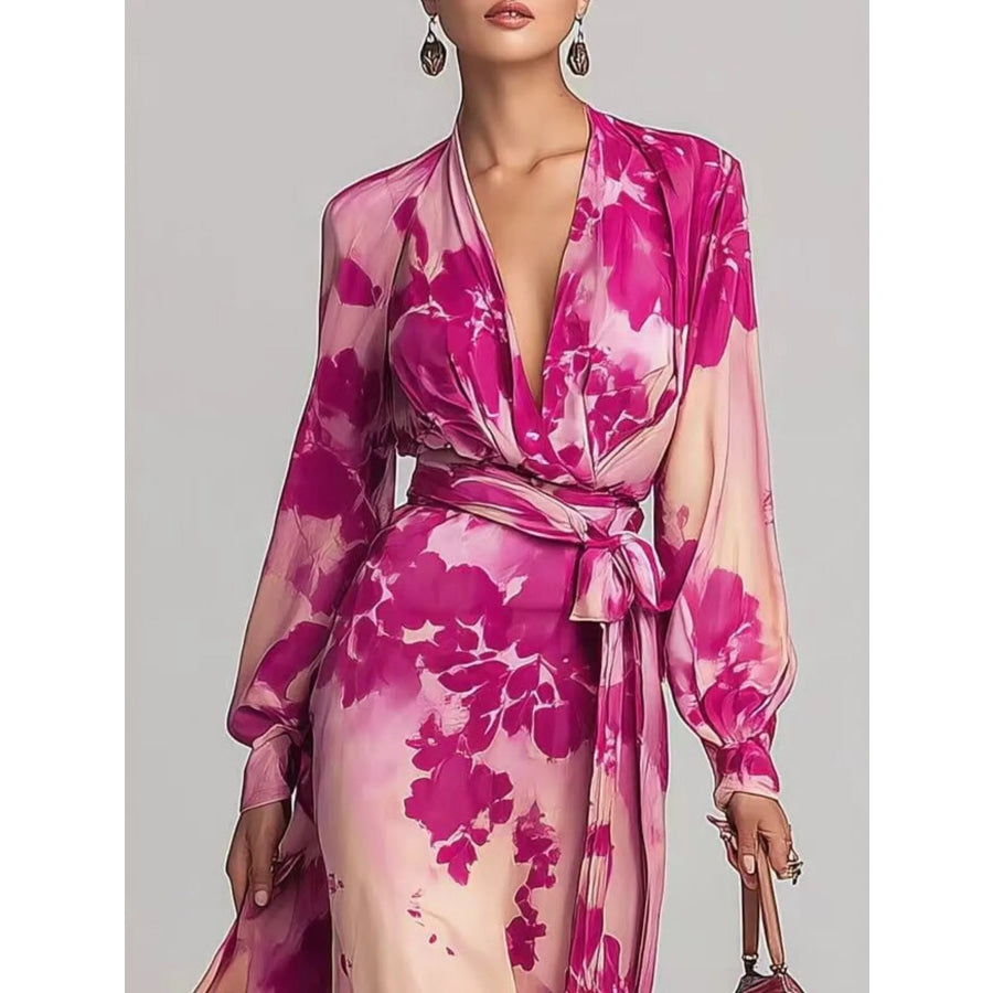 Floral Print Maxi Dress with Waist-Tie Detail Apparel and Accessories