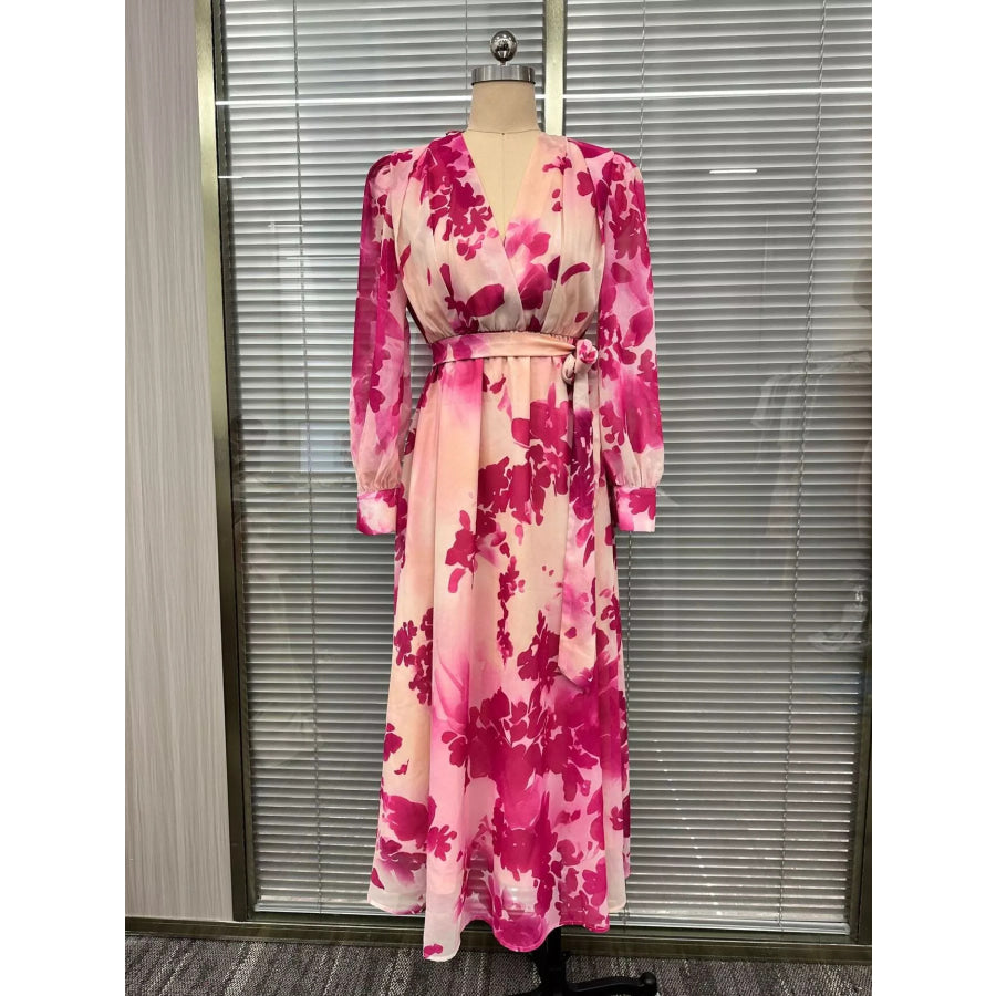 Floral Print Maxi Dress with Waist-Tie Detail Apparel and Accessories