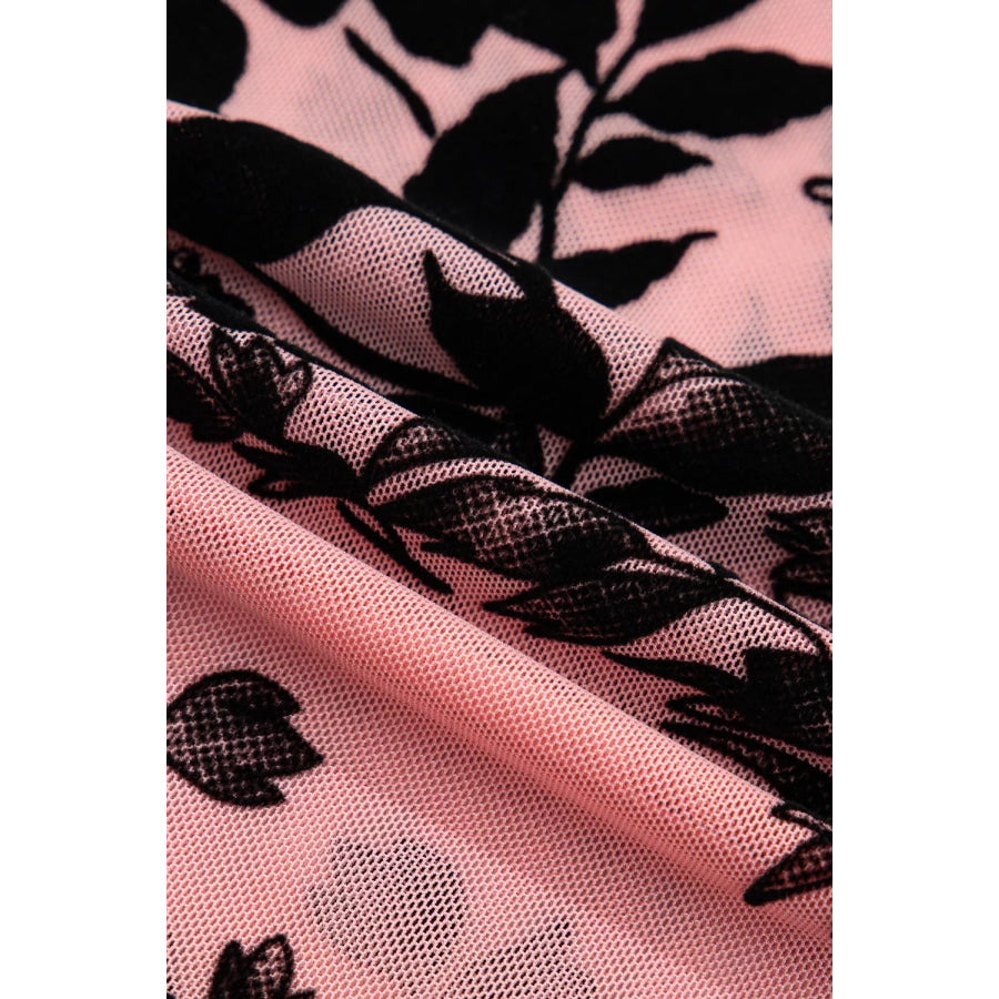 Floral Print Mesh Long Sleeve Pullover Blouse Apparel and Accessories