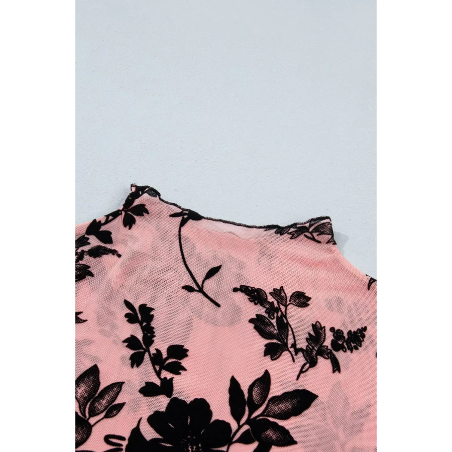 Floral Print Mesh Long Sleeve Pullover Blouse Apparel and Accessories