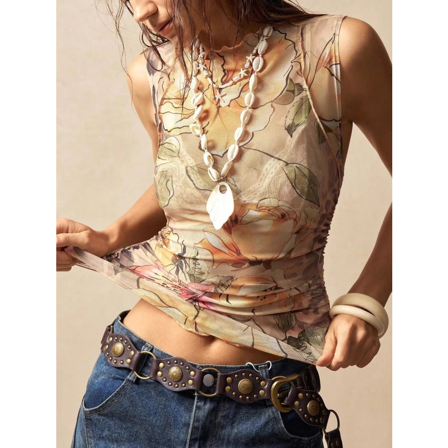 Floral Print Mock Neck Tank Apparel and Accessories