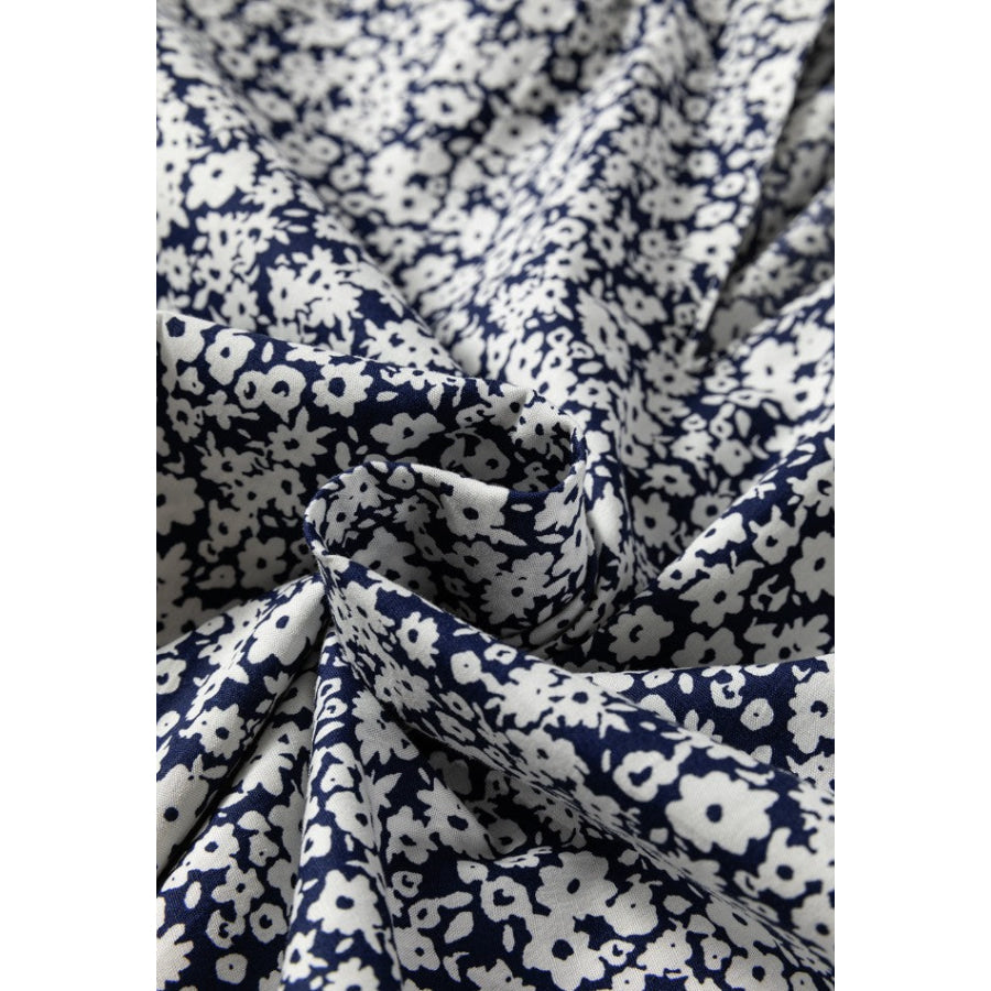 Floral Print Notched Long Sleeve Blouse Apparel and Accessories