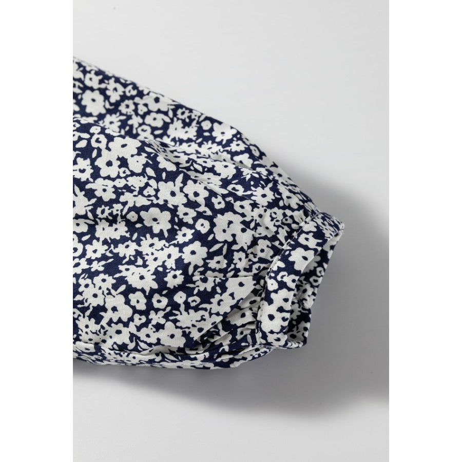 Floral Print Notched Long Sleeve Blouse Apparel and Accessories