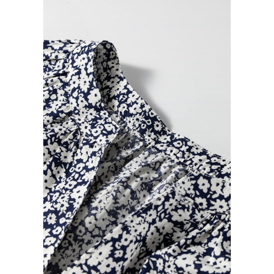 Floral Print Notched Long Sleeve Blouse Apparel and Accessories