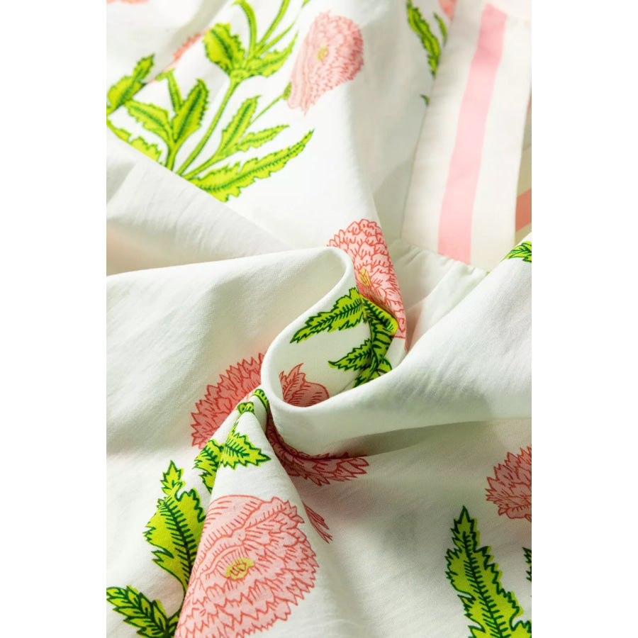 Floral Print Notched Ruffled Sleeve Blouse Apparel and Accessories
