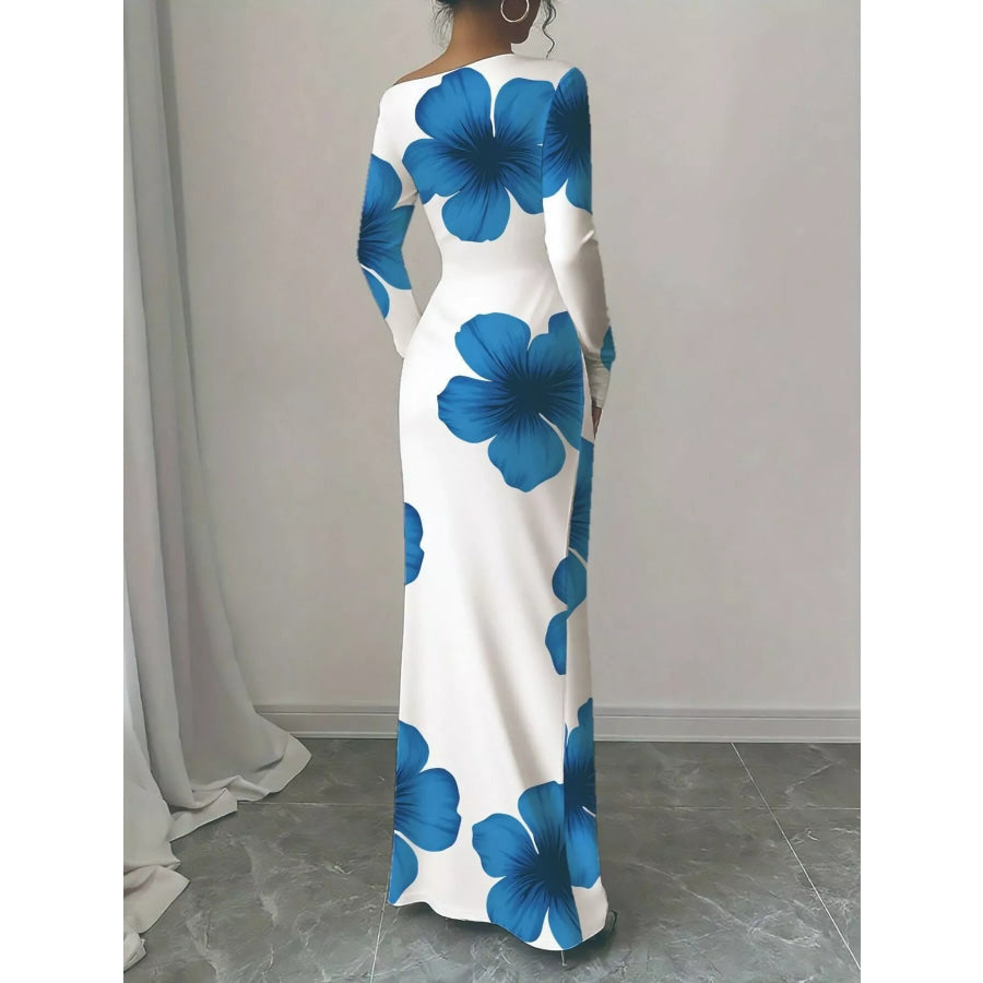 Floral Print One Shoulder Maxi Dress Apparel and Accessories