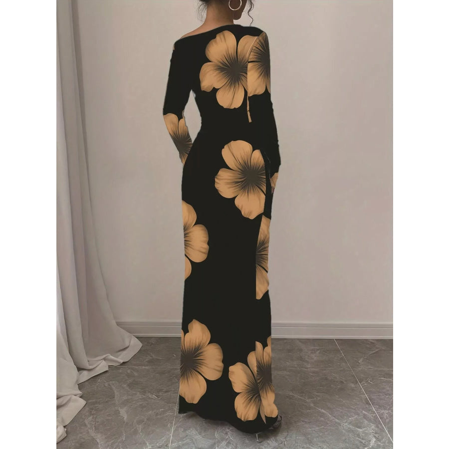 Floral Print One Shoulder Maxi Dress Apparel and Accessories