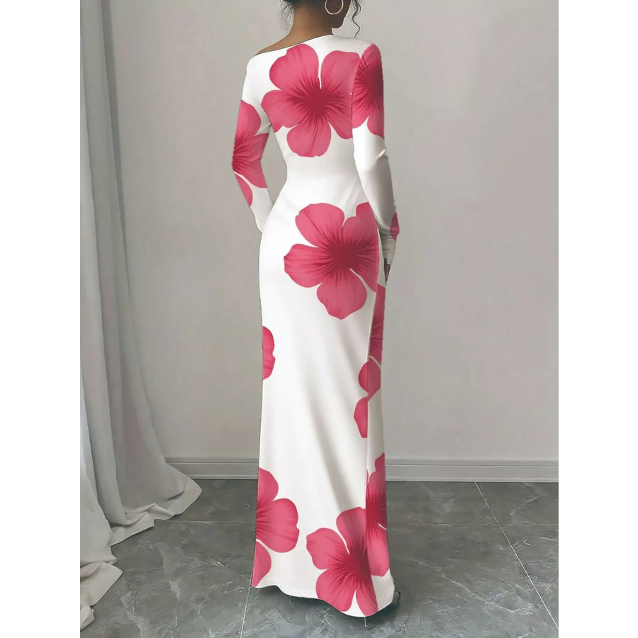 Floral Print One Shoulder Maxi Dress Apparel and Accessories