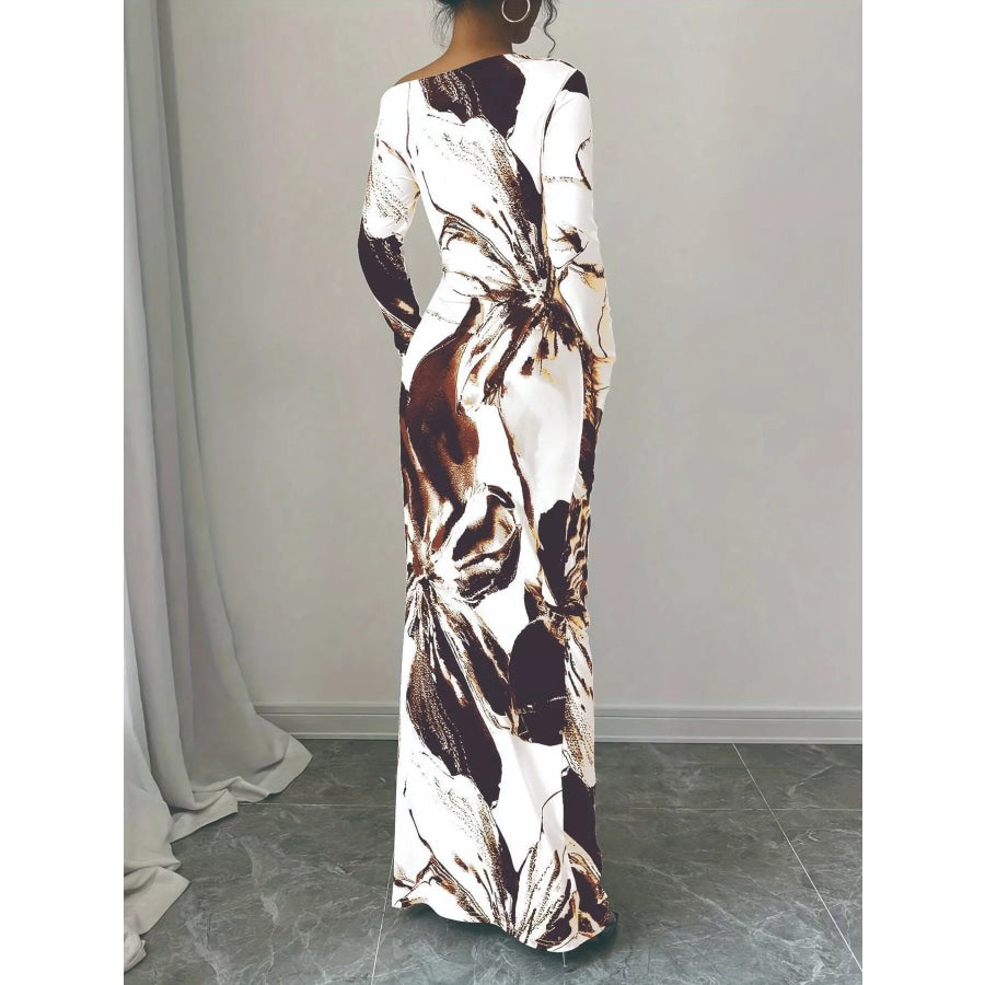 Floral Print One Shoulder Maxi Dress Apparel and Accessories