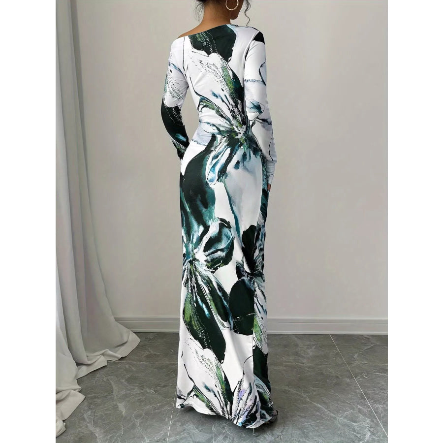Floral Print One Shoulder Maxi Dress Apparel and Accessories