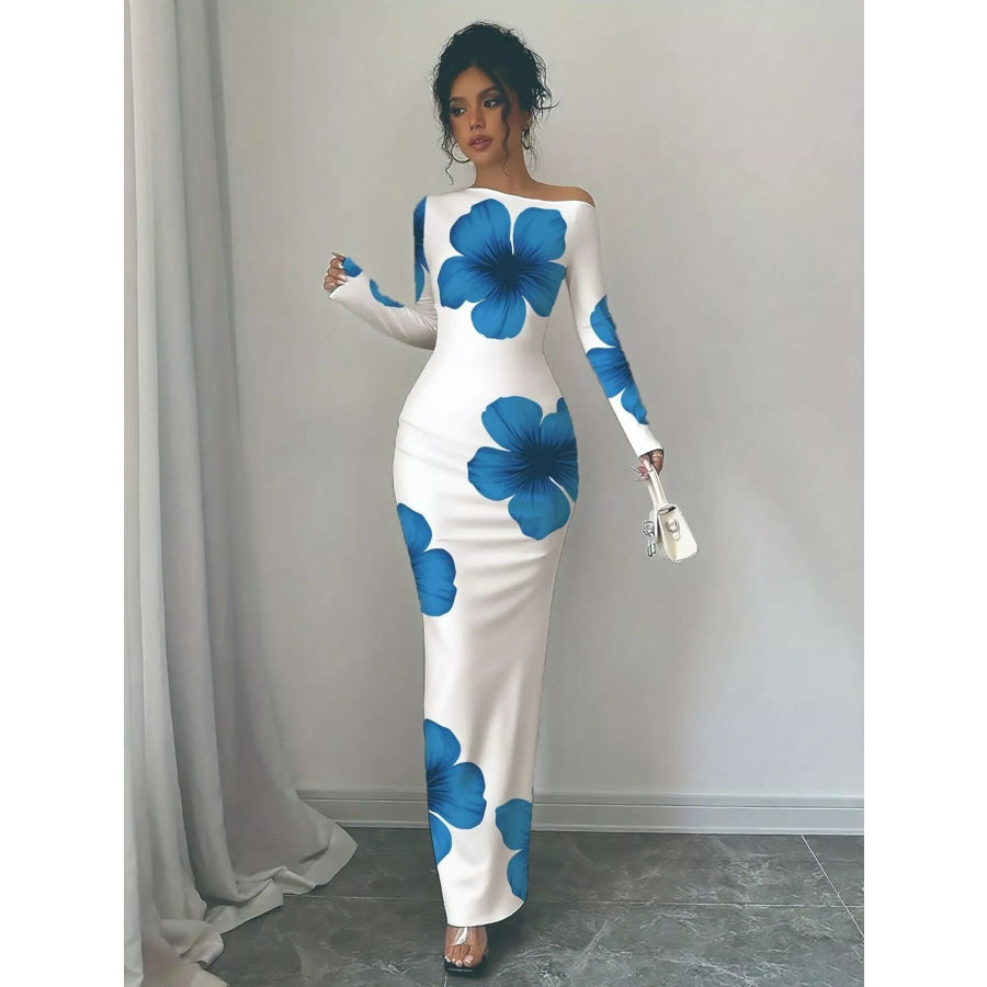 Floral Print One Shoulder Maxi Dress Apparel and Accessories
