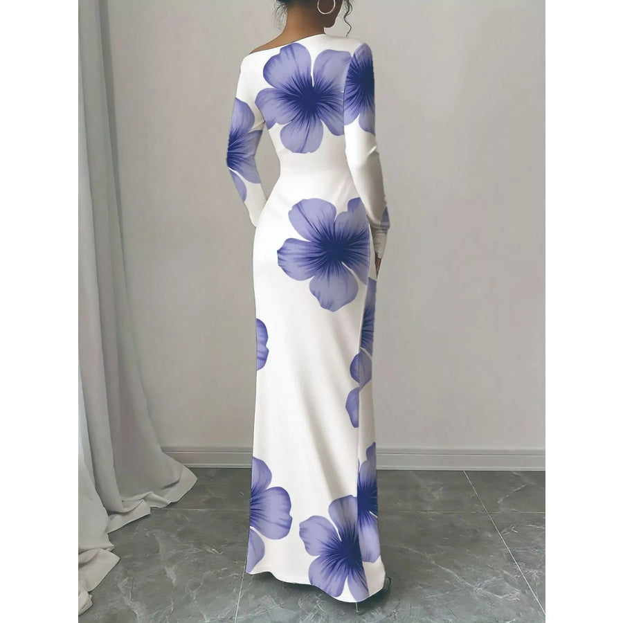 Floral Print One Shoulder Maxi Dress Apparel and Accessories