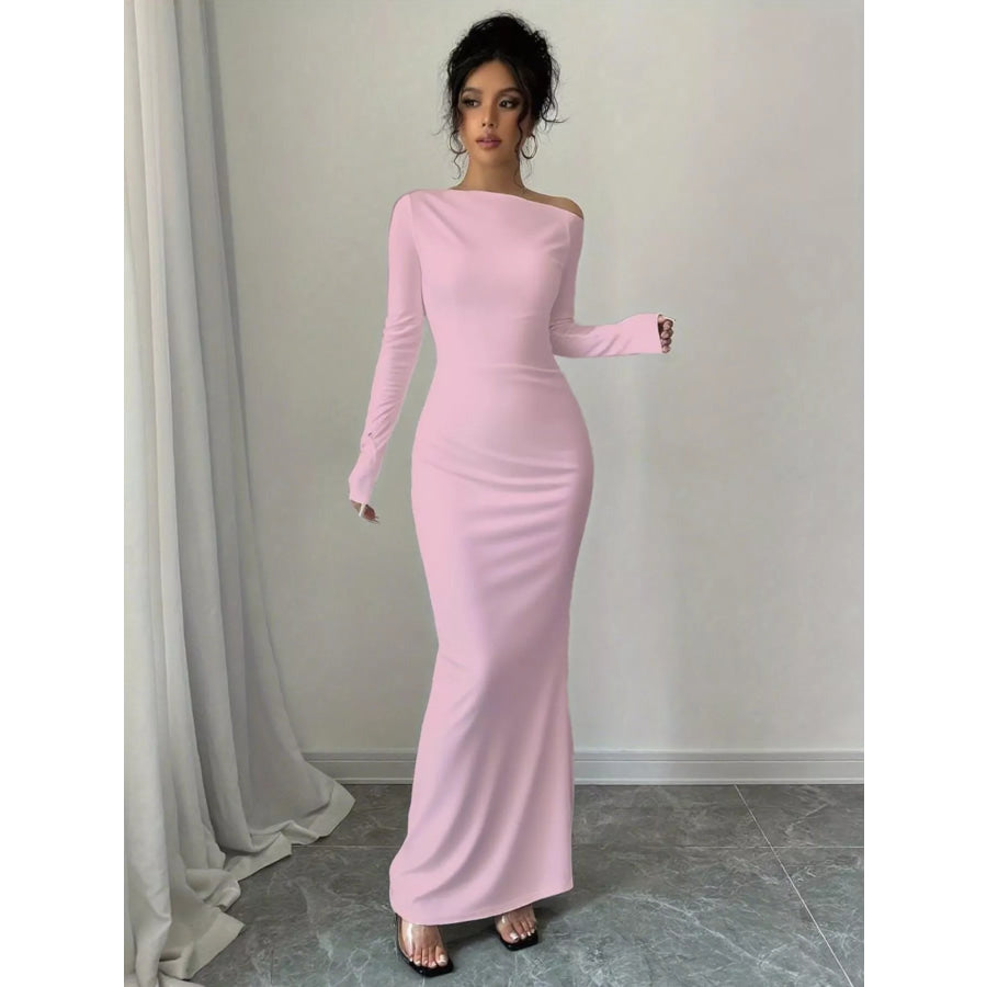 Floral Print One Shoulder Maxi Dress Blush Pink / S Apparel and Accessories