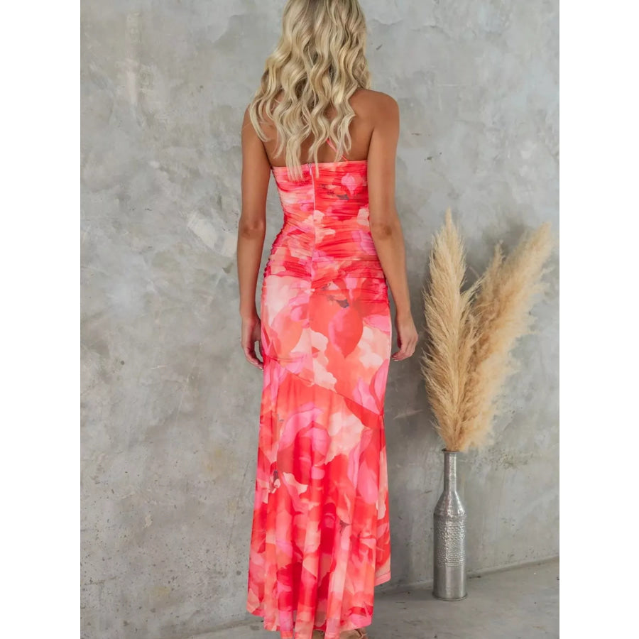 Floral Print One-Shoulder Ruched Maxi Dress Apparel and Accessories