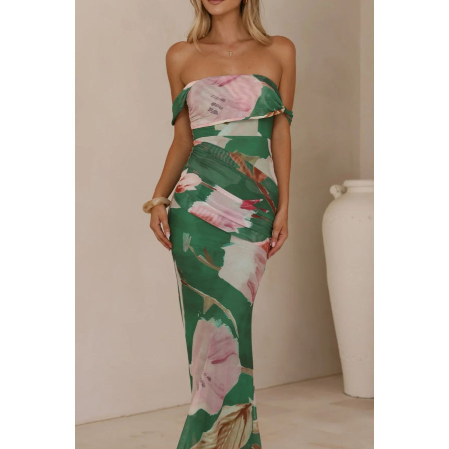 Floral Print One-Shoulder Ruched Maxi Dress Apparel and Accessories