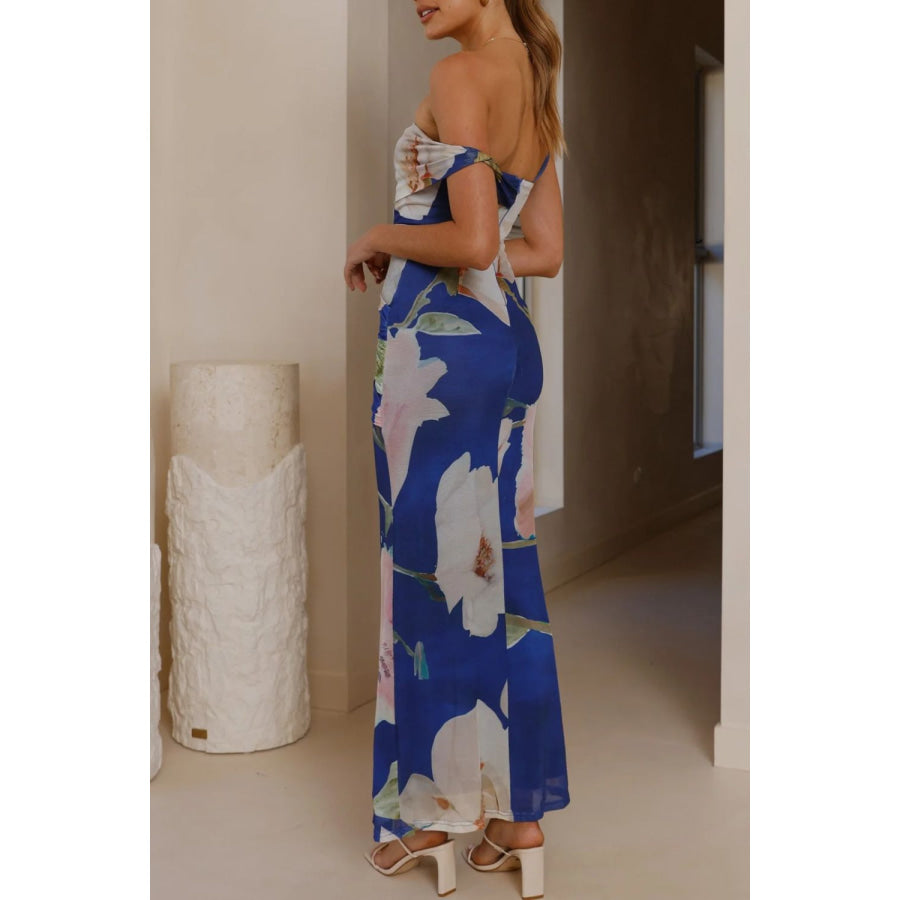 Floral Print One-Shoulder Ruched Maxi Dress Apparel and Accessories