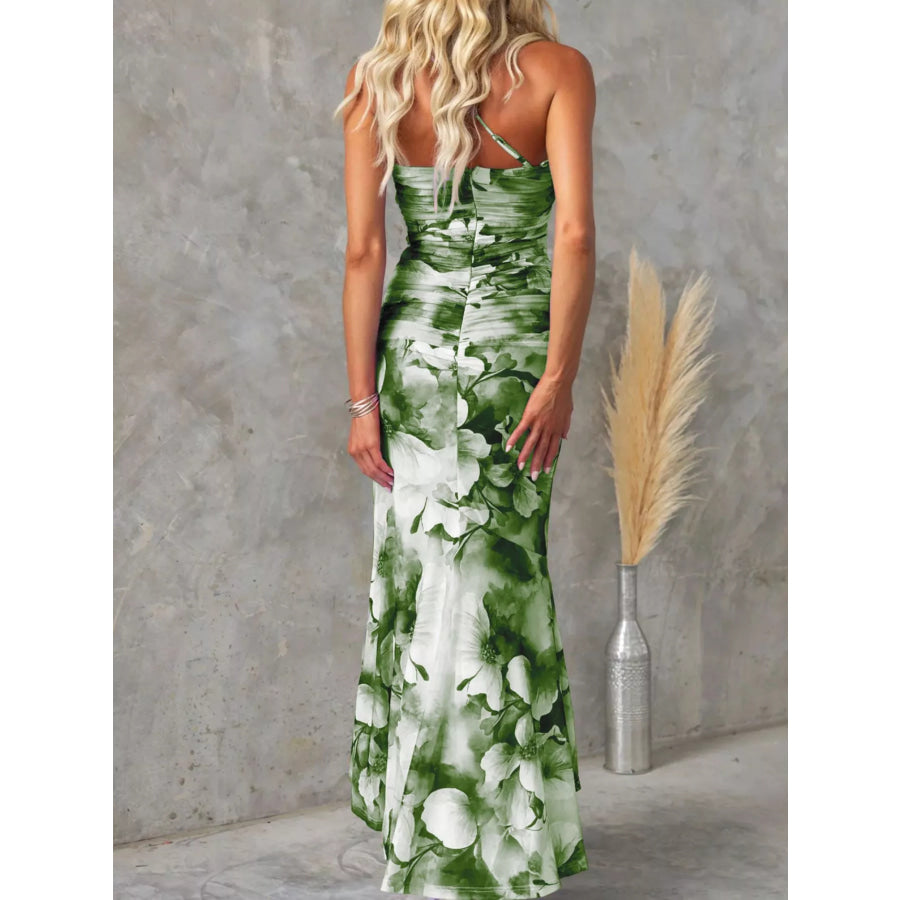Floral Print One-Shoulder Ruched Maxi Dress Apparel and Accessories