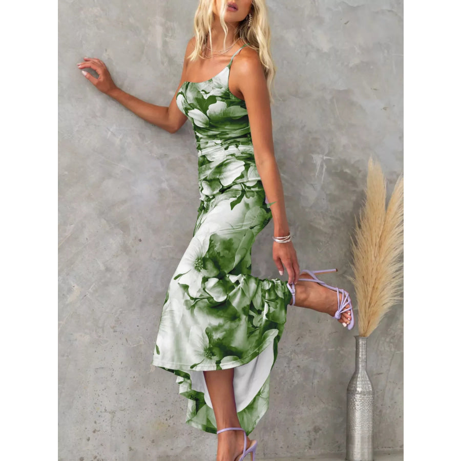 Floral Print One-Shoulder Ruched Maxi Dress Apparel and Accessories