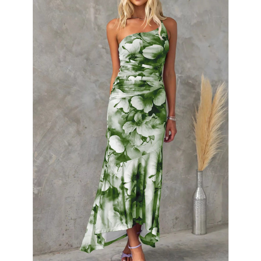 Floral Print One-Shoulder Ruched Maxi Dress Apparel and Accessories