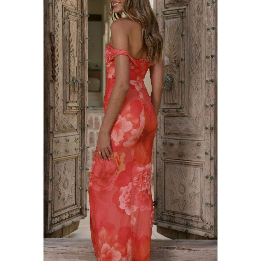 Floral Print One-Shoulder Ruched Maxi Dress Apparel and Accessories