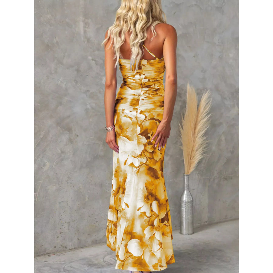 Floral Print One-Shoulder Ruched Maxi Dress Apparel and Accessories