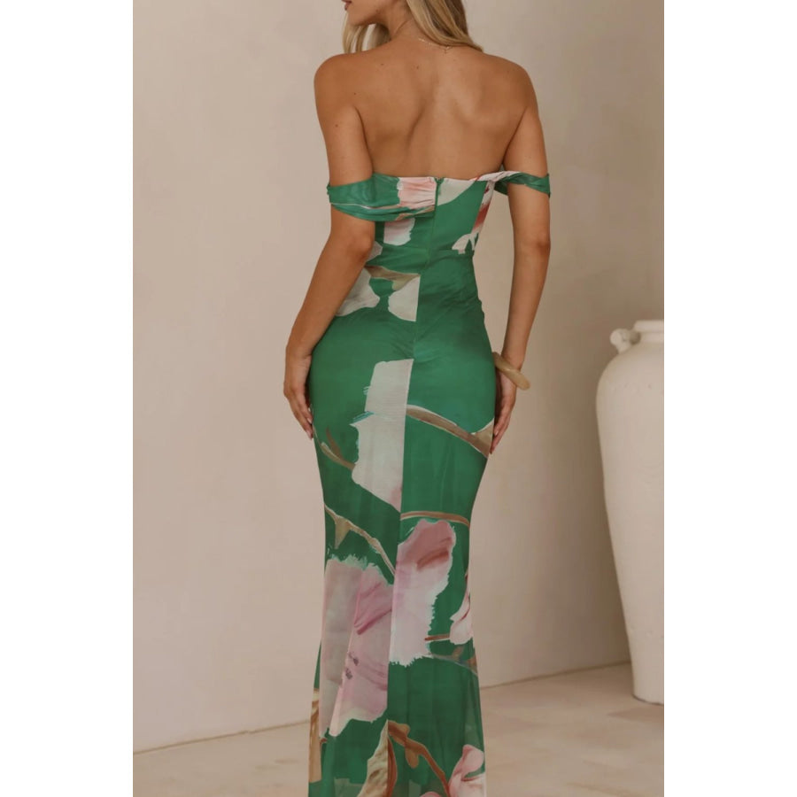 Floral Print One-Shoulder Ruched Maxi Dress Apparel and Accessories