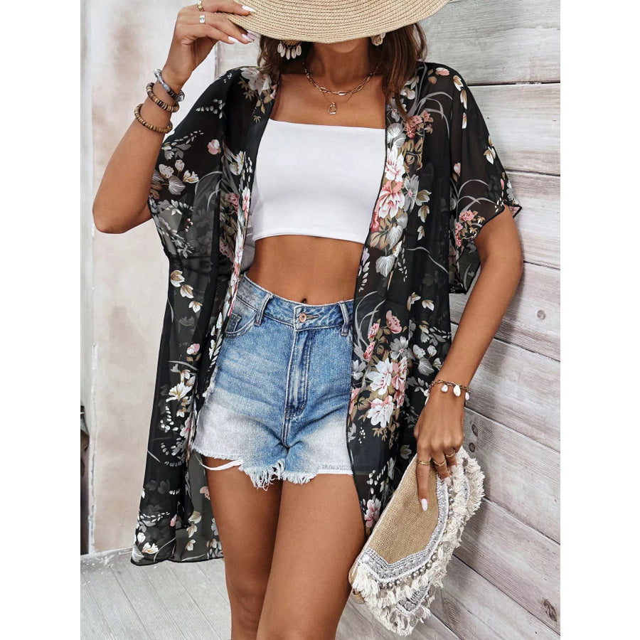 Floral Print Open Front Cardigan Apparel and Accessories