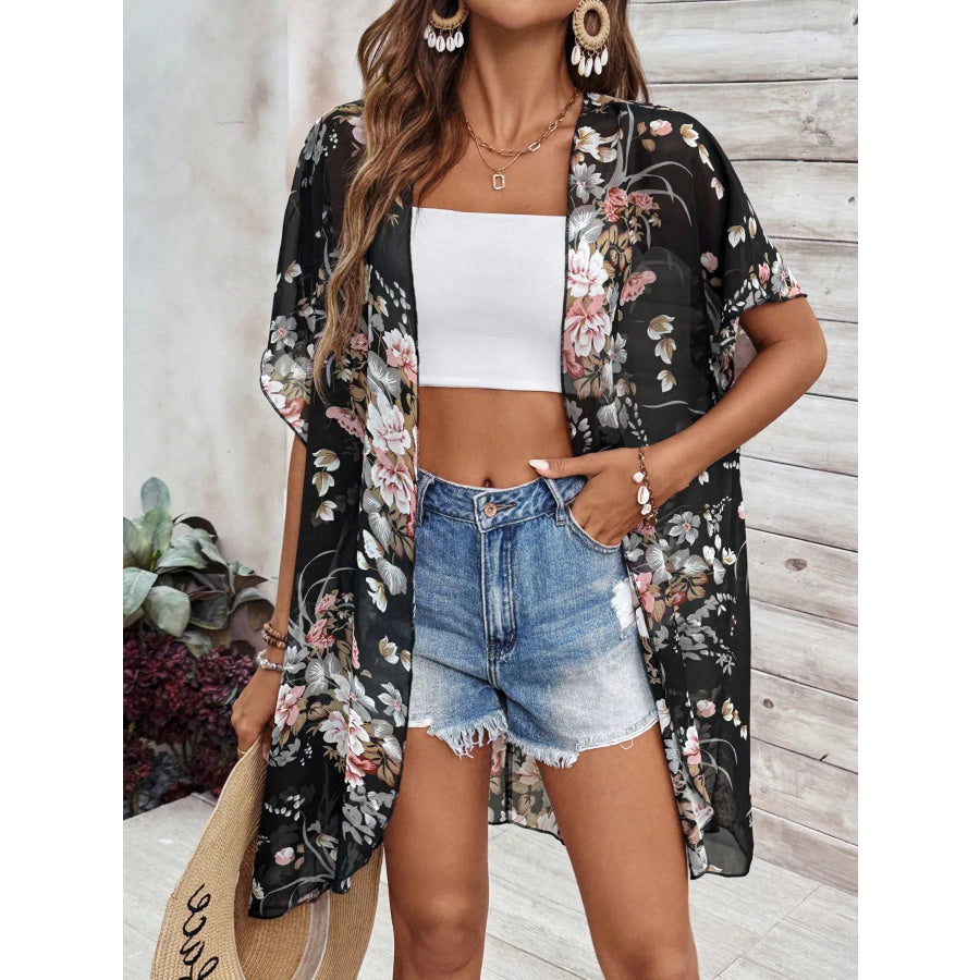 Floral Print Open Front Cardigan Apparel and Accessories