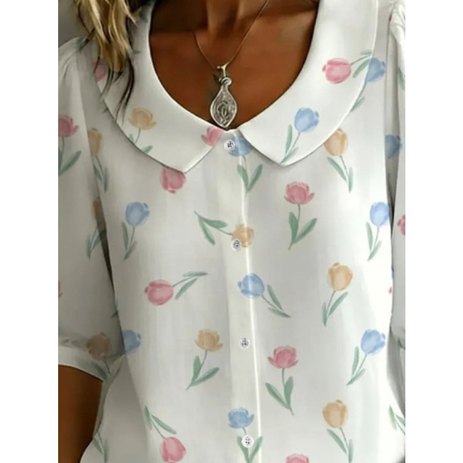Floral Print Peter Pan Collar Shirt Apparel and Accessories