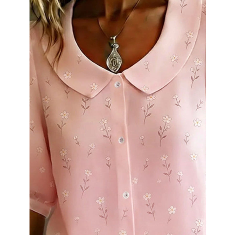 Floral Print Peter Pan Collar Shirt Apparel and Accessories