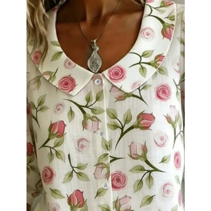 Floral Print Peter Pan Collar Shirt Apparel and Accessories