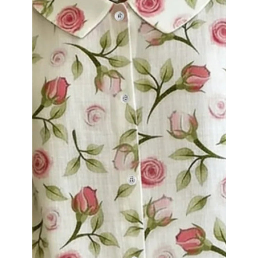 Floral Print Peter Pan Collar Shirt Apparel and Accessories