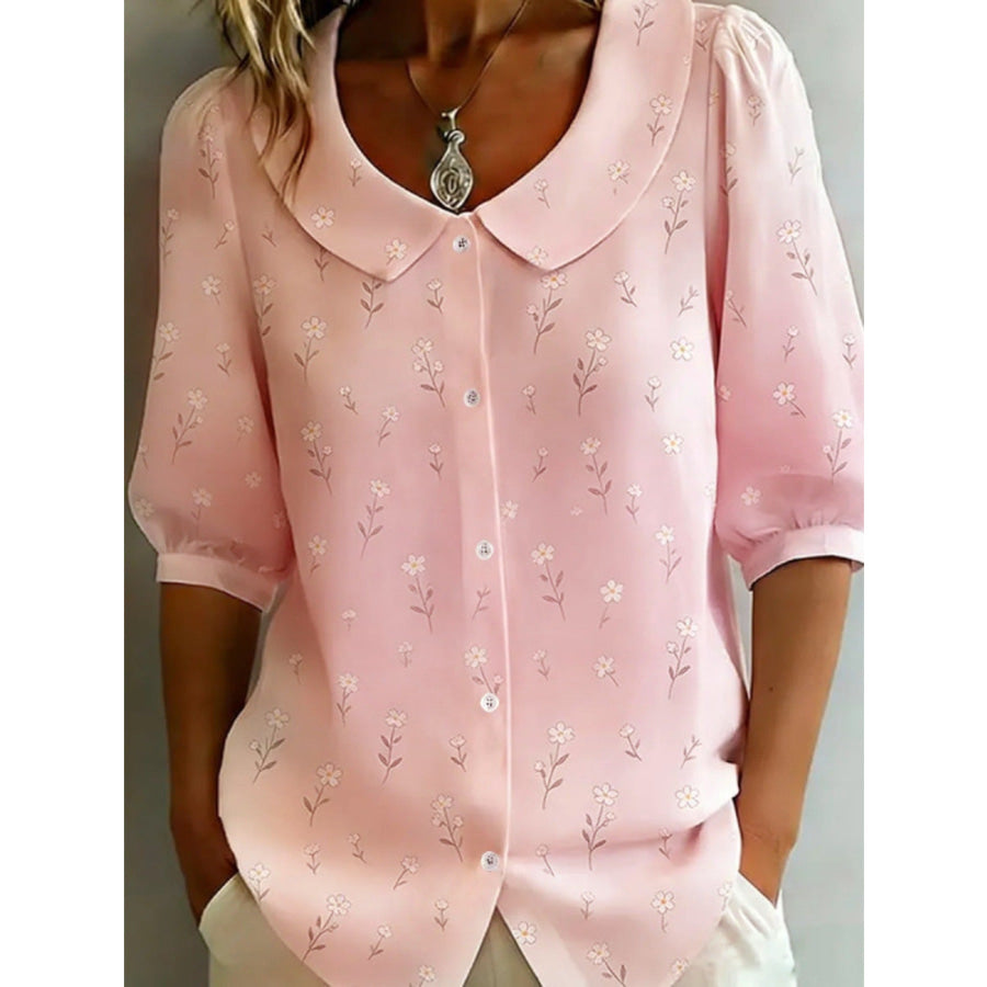 Floral Print Peter Pan Collar Shirt Dusty Pink / S Apparel and Accessories