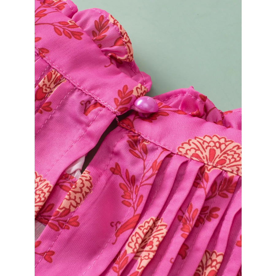 Floral Print Pleated Ruffled Flutter Sleeve Blouse Apparel and Accessories