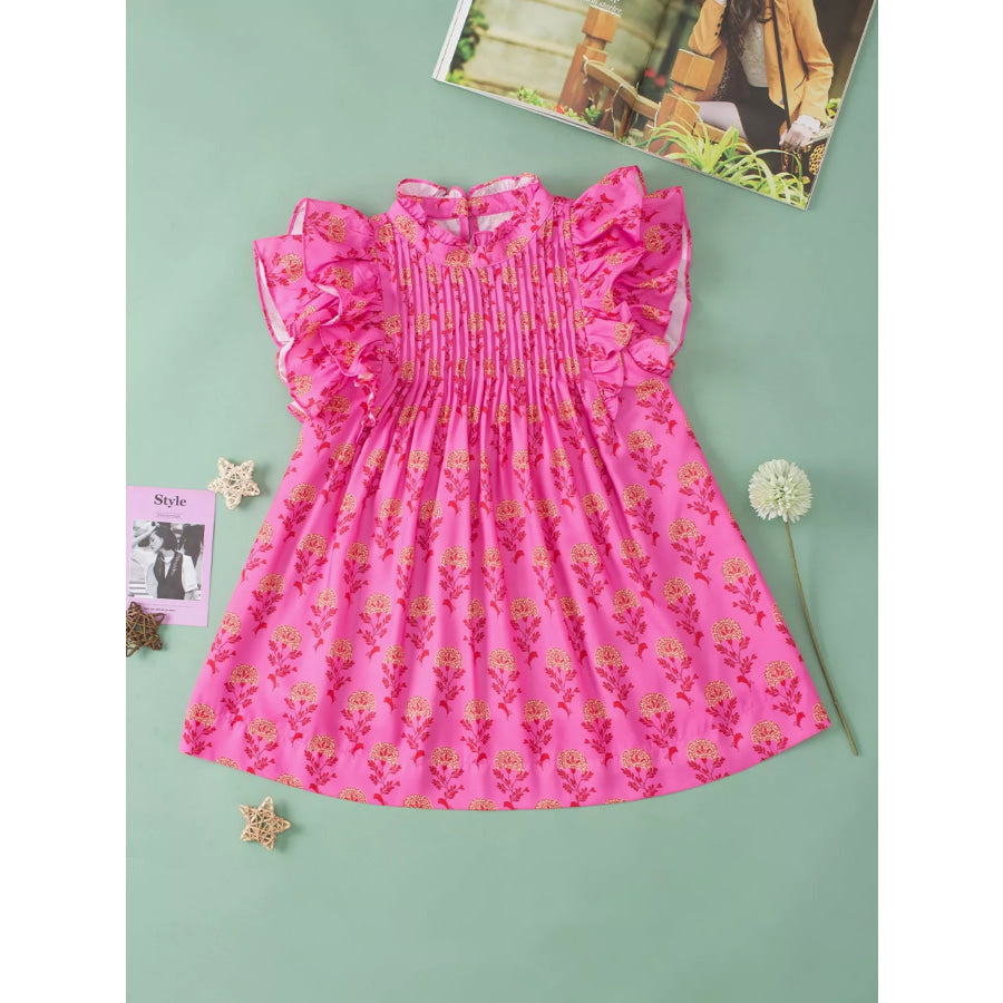 Floral Print Pleated Ruffled Flutter Sleeve Blouse Apparel and Accessories