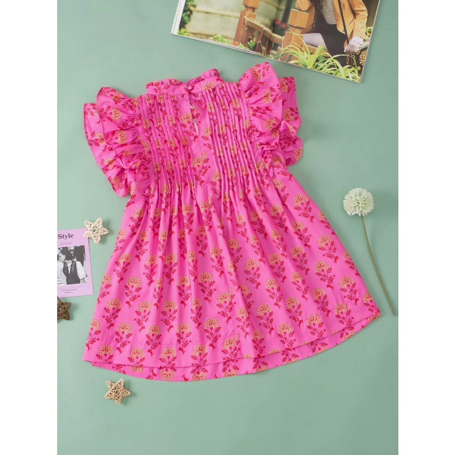 Floral Print Pleated Ruffled Flutter Sleeve Blouse Apparel and Accessories